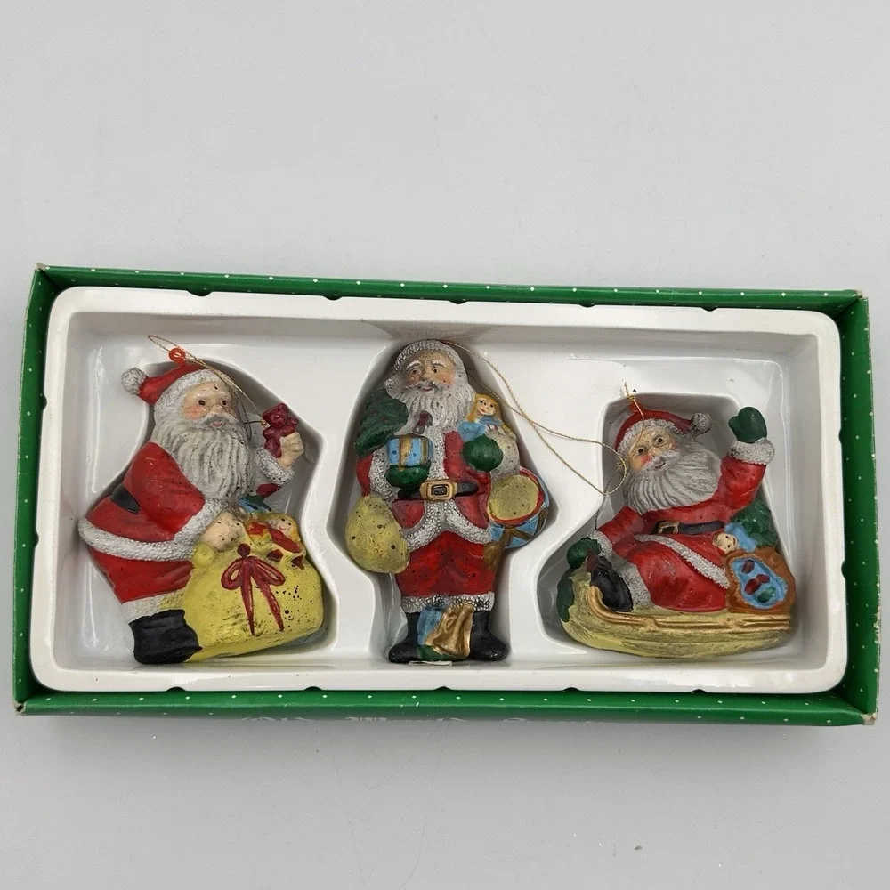 Vintage Old World Santa Ornaments Set of Three Teddy Sled‎ Drum Presents